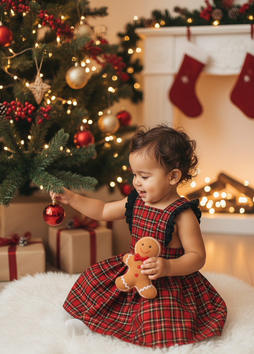 Red tartan holiday pinafore