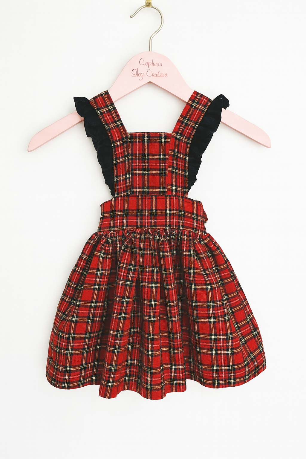 Red tartan holiday pinafore