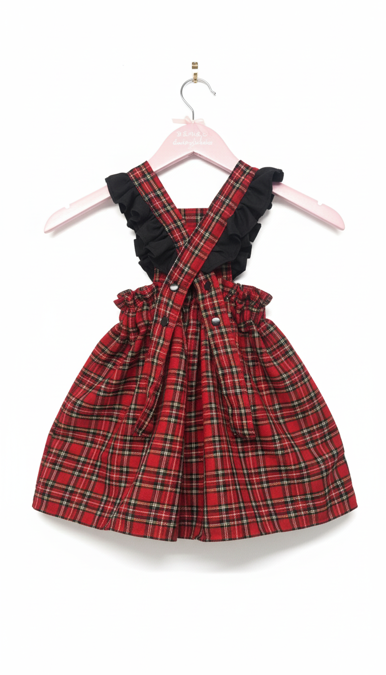 Red tartan holiday pinafore